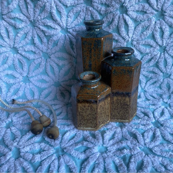 Vintage Pottery oil lamp 3 burner signed glazed - Picture 2 of 9